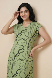 Zivame Woven Ankle Length Nightdress - Foam Green — thumbnail 3